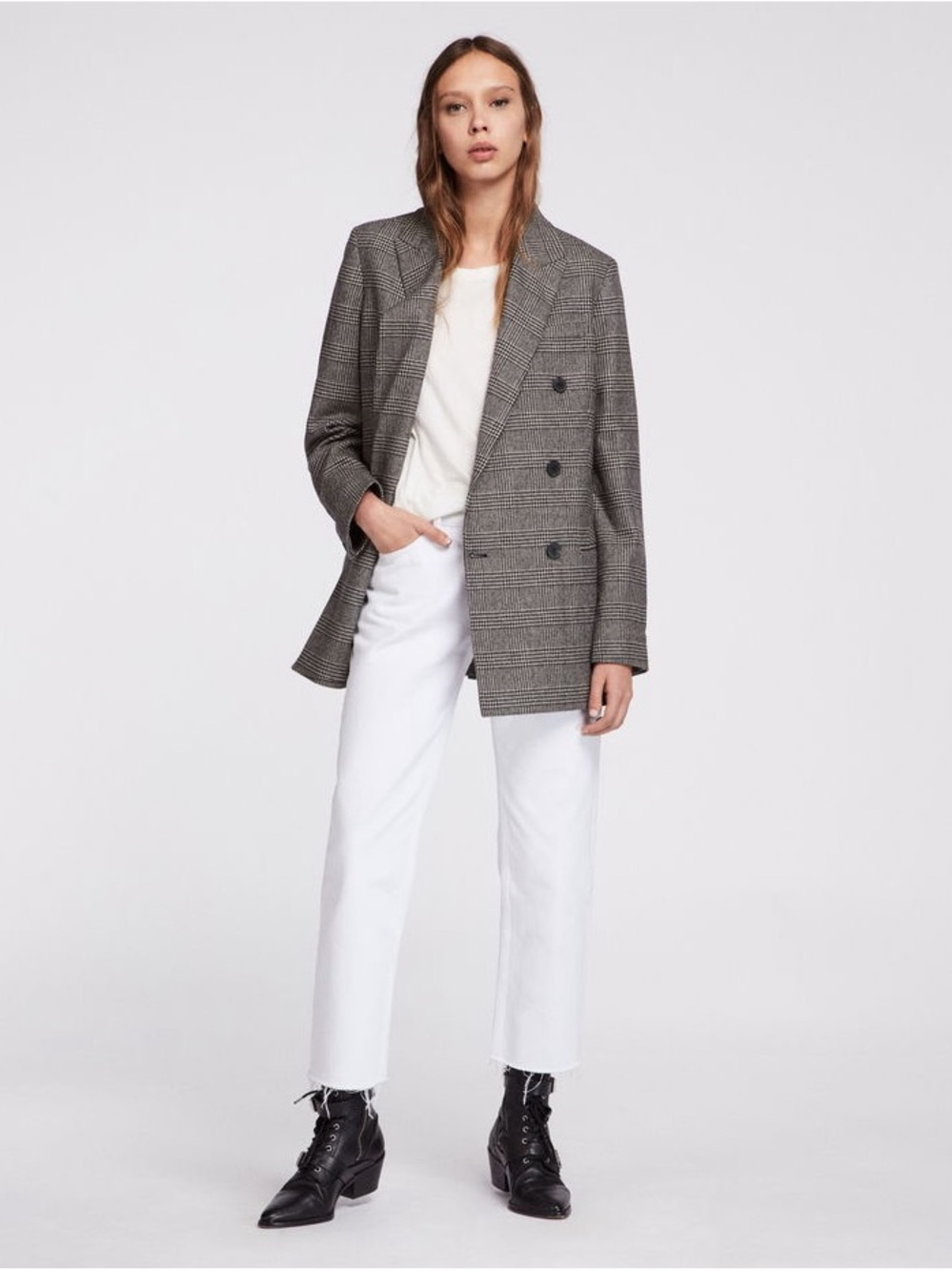 NWT All Saints Checked Double-Breasted Blazer Jacket Size 8 - Picture 5 of 13